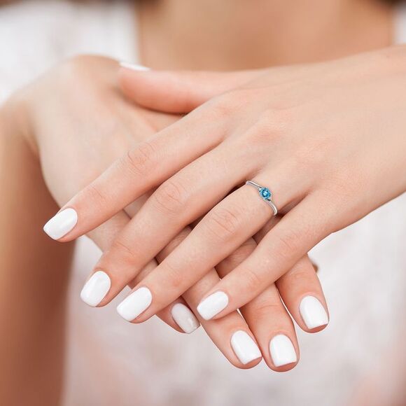 Kazi Luxury 14k White Gold 4mm Blue Topaz AA Diamond ring